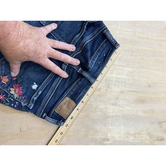 American Eagle Sz 00 Next Level Stretch Floral Hi-Rise Shortie Denim Jean Short - Picture 6 of 7